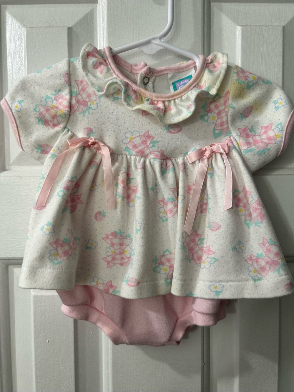 Vintage Little Me Baby Dress & Bloomers Set 3M Pink Gingham Bows Cottagecore - Picture 1 of 5